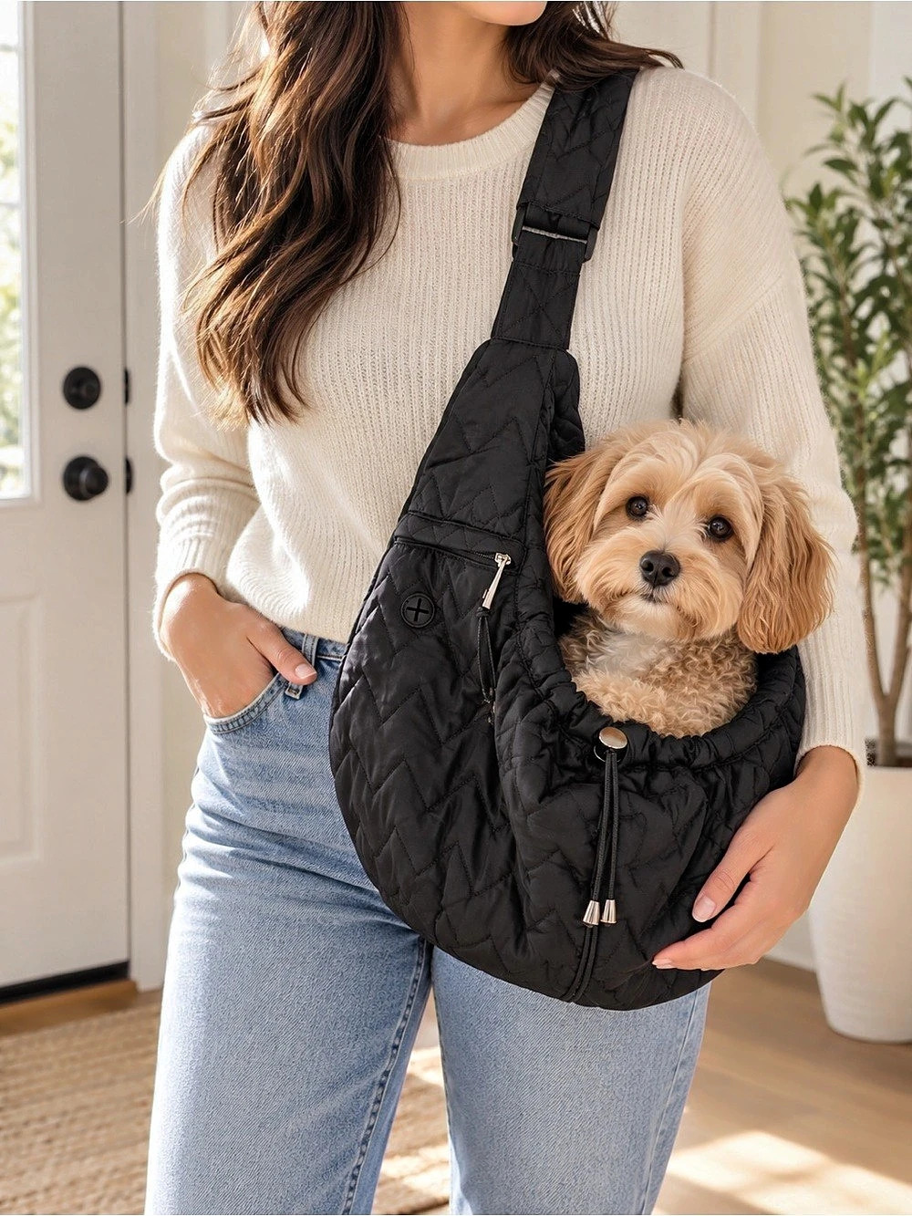 Top Paw Black Quilted Crossbody Pet Sling